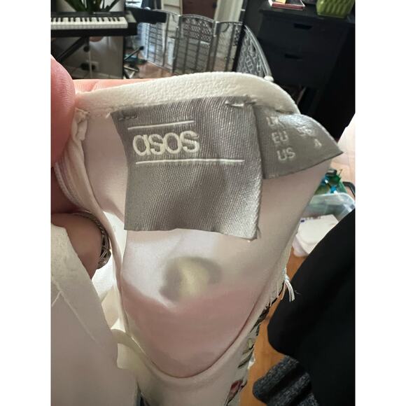 ASOS White Chiffon Lace Floral Ethereal Embroidered Shift Mini Dress US 4 - Picture 7 of 7